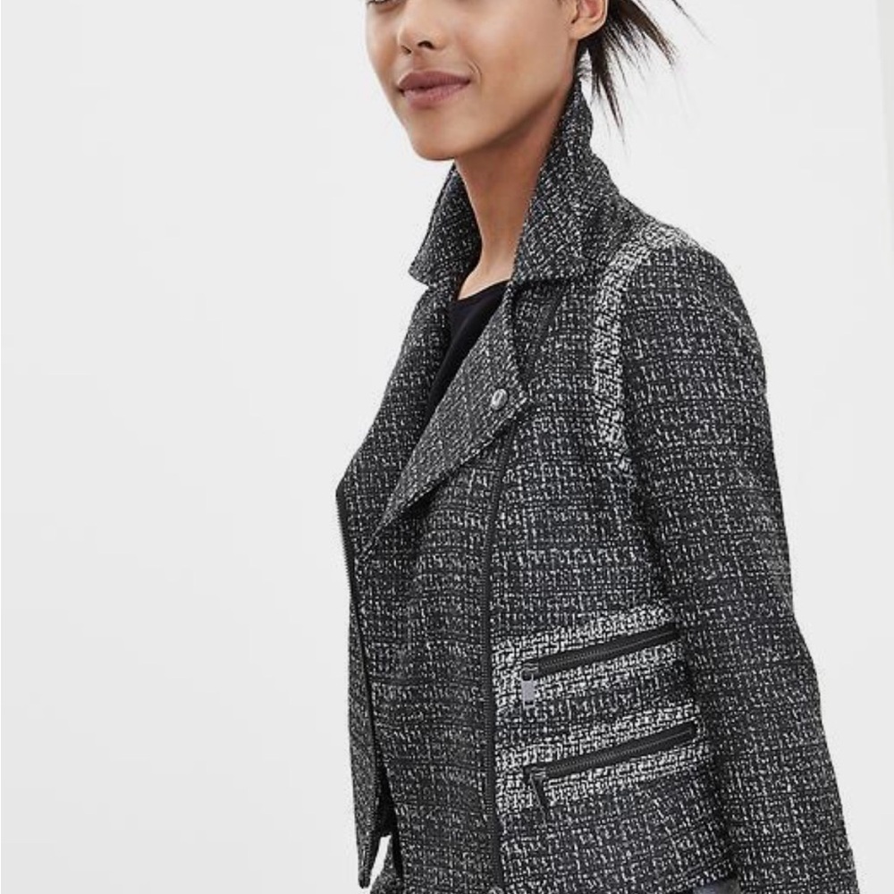 Banana Republic Black & White Tweed Moto Blazer